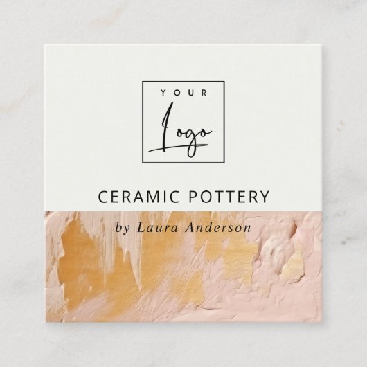 Struik Roze Gouden Olieverf Textuur Logo QR Code Vierkante Visitekaartje (Voorkant)