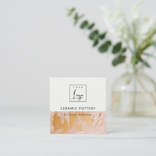 Struik Roze Gouden Olieverf Textuur Logo QR Code Vierkante Visitekaartje (Staand voorkant)