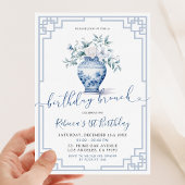 Struik Roze Pioen Chinoiserie Verjaardagsbrunch Kaart