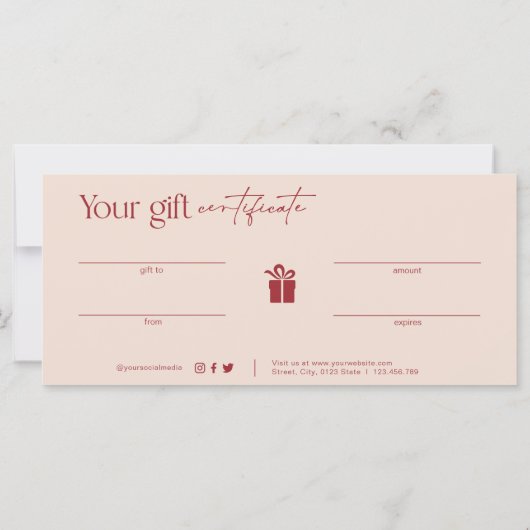 Struik Roze Schoonheidssalon Gift Kaart (Achterkant)