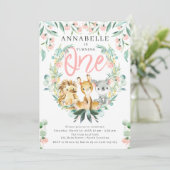 Struik Safari 1st Girl Birthday Kaart (Staand voorkant)