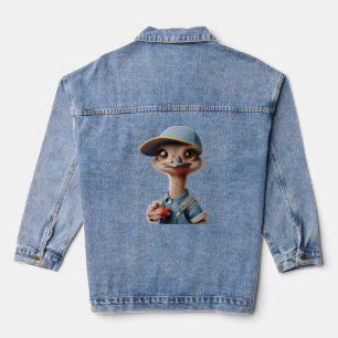 Struisvogel Chick in een Pet met een rode auto peu Denim Jacket