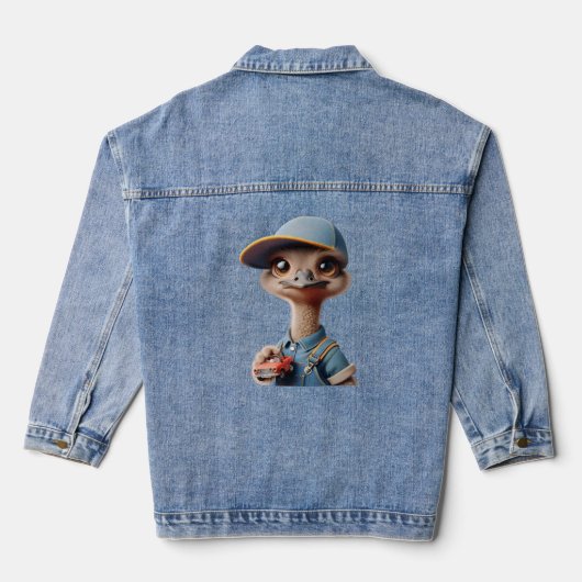 Struisvogel Chick in een Pet met een rode auto peu Denim Jacket (Achterkant)
