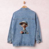 Struisvogel Chick in een Pet met een rode auto peu Denim Jacket (Hangar)