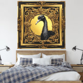 Struisvogel goud ornamentaal lijst canvas afdruk (Insitu (Slaapkamer))