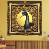 Struisvogel goud ornamentaal lijst canvas afdruk (Insitu (Woonkamer))