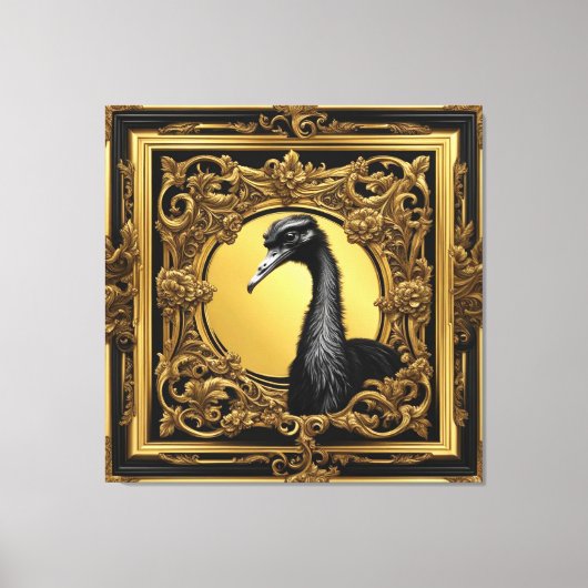 Struisvogel goud ornamentaal lijst canvas afdruk (Voorkant)