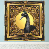 Struisvogel goud ornamentaal lijst canvas afdruk (Insitu (Houten vloer))