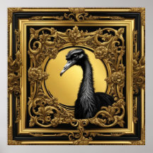 Struisvogel goud ornamentaal lijst