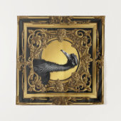 Struisvogel goud ornamentaal lijst wandkleed (Voorkant (horizontaal))
