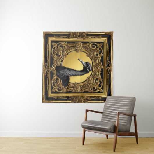 Struisvogel goud ornamentaal lijst wandkleed (In Situ (horizontaal))