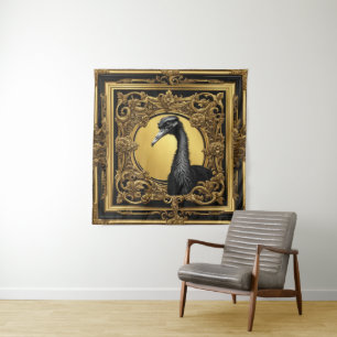 Struisvogel goud ornamentaal lijst wandkleed