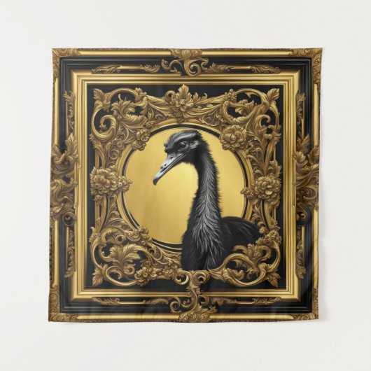 Struisvogel goud ornamentaal lijst wandkleed (Voorkant)