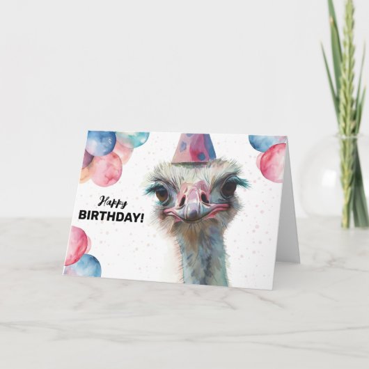 Struisvogel Grappige Kleurrijke Ballons Pet Happy Kaart (Voorkant)