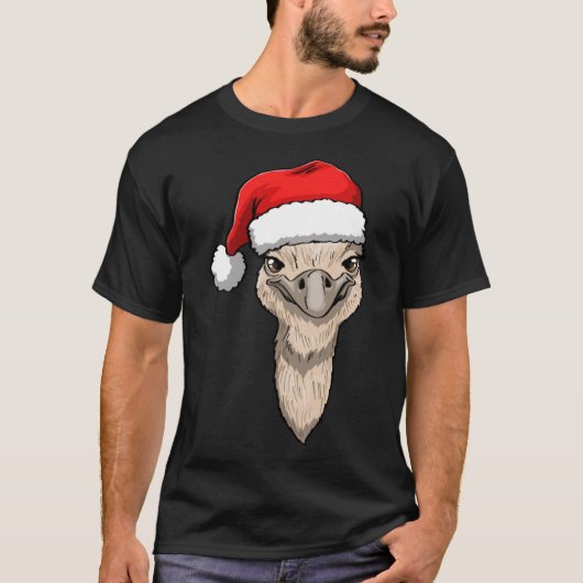 Struisvogel hoofd santa grappig vrouwen dier liefd t-shirt (Voorkant)