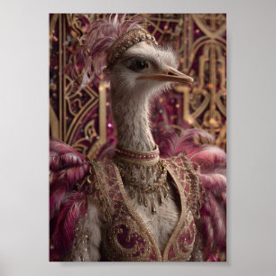 Struisvogel in koninklijke jurk en kroon poster