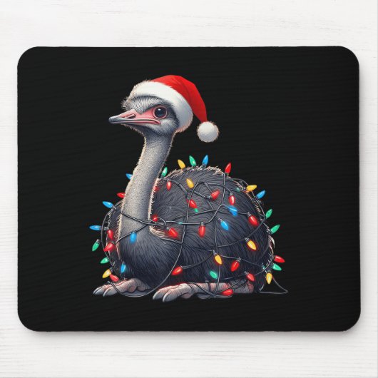 Struisvogel Kerstverlichting Grappige Kerstman Hoe Muismat (Voorkant)