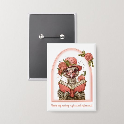 Struisvogel leest een boek uit het zand button (Voorkant / Achterkant)