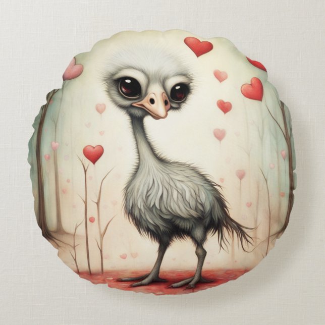 Struisvogel Liefde 2 Rond Kussen (Voorkant)