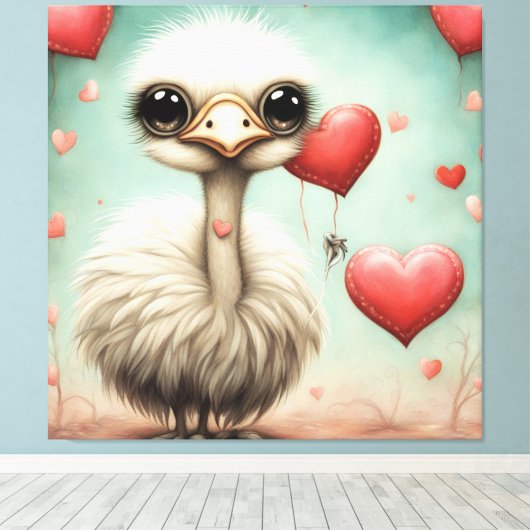 Struisvogel liefde 3 canvas afdruk (Insitu (Houten vloer))
