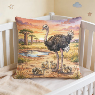 Struisvogel Mama En Kuikens Safari Dieren Kussen