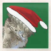 Struisvogel met kerstmuts Kerstmis dierentuin dier Glazen Onderzetter (Voorkant)