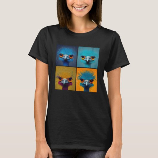 Struisvogel Pop Illustratie Kleurrijke Dier Vrouwe T-shirt (Voorkant)