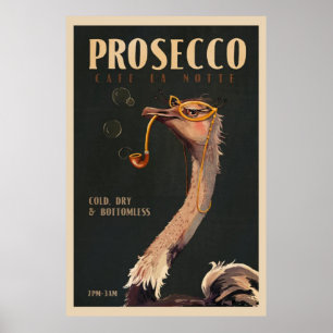 struisvogel roken een pijp prosecco Poster