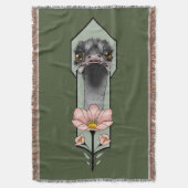 Struisvogel Roze  Bloemen Olijfgroen Art Deco Deken (Voorkant Verticaal)
