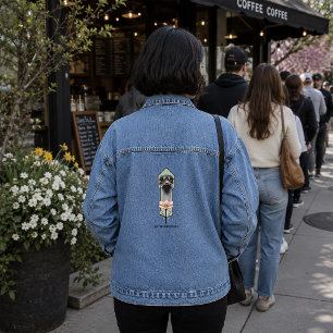 Struisvogel Roze Bloemen Olijfgroen Art Deco Denim Jacket