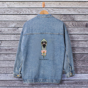 Struisvogel Roze  Bloemen Olijfgroen Art Deco Denim Jacket