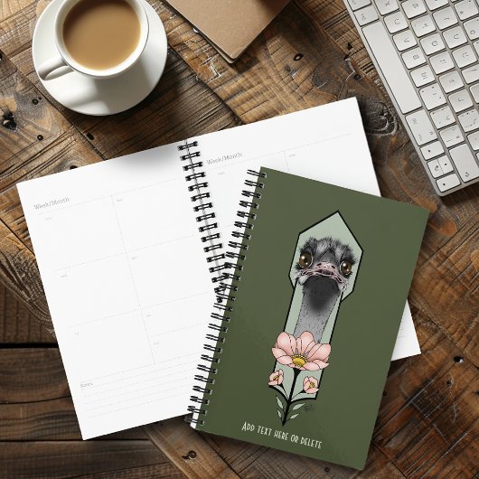 Struisvogel Roze  Bloemen Olijfgroen Art Deco Planner
