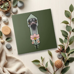 Struisvogel Roze Bloemen Olijfgroen Art Deco Tegeltje
