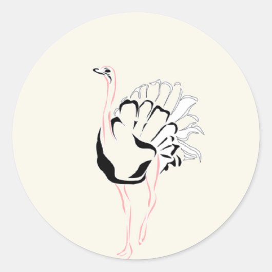 Struisvogel tekenen op ronde sticker (Voorkant)