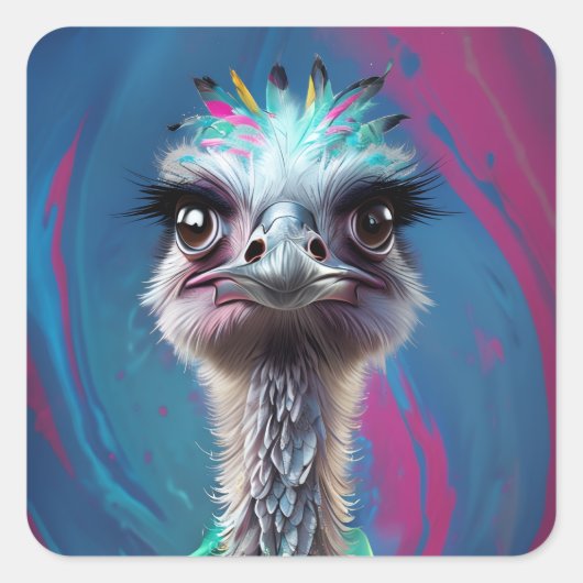 Struisvogel thema vierkante sticker (Voorkant)