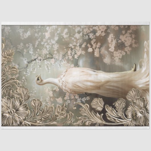 Struisvogel witte etherische art deco sierbloemen tissuepapier (Voorkant)