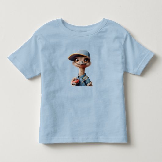 Struisvogelkuiken in een pet met een rode auto kinder shirts (Voorkant)