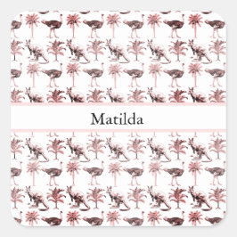 Struisvogels en kangoeroes, aanpasbaar vierkante sticker