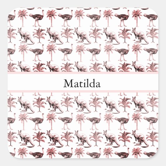 Struisvogels en kangoeroes, aanpasbaar vierkante sticker (Voorkant)