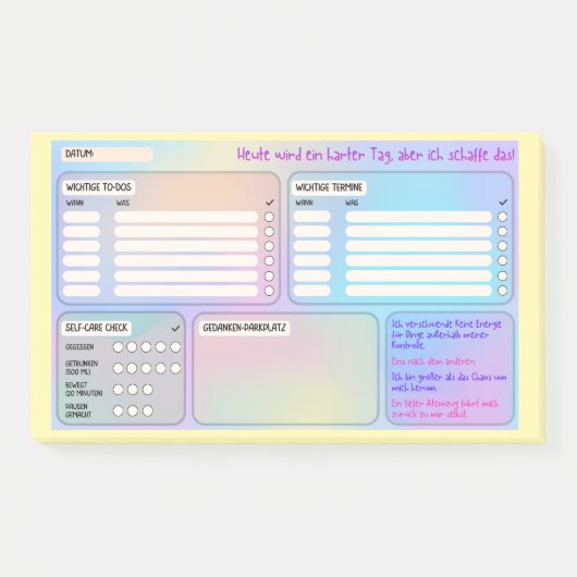 Struktur-Haftnotizen für Fokus & Self-Care  Post-it® Notes (Voorkant)