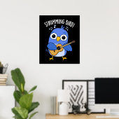 Strumming Bird Grappig Dier Pun Donker BG Poster (Thuiskantoor)