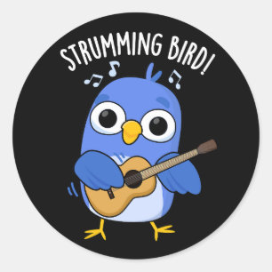 Strumming Bird Grappig Dier Pun Donker BG Ronde Sticker
