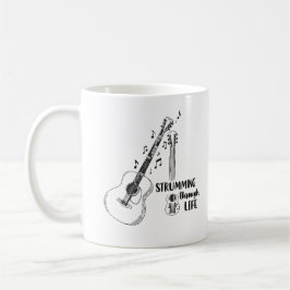 Strumming Through Life – Minimalist Guitar Mug Koffiemok