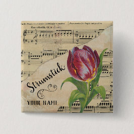 Strumstick Tulip  vel muziek Gepersonaliseerd Vierkante Button 5,1 Cm