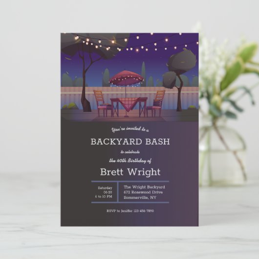 Strung Lights Achtertuin Party Kaart (Staand voorkant)