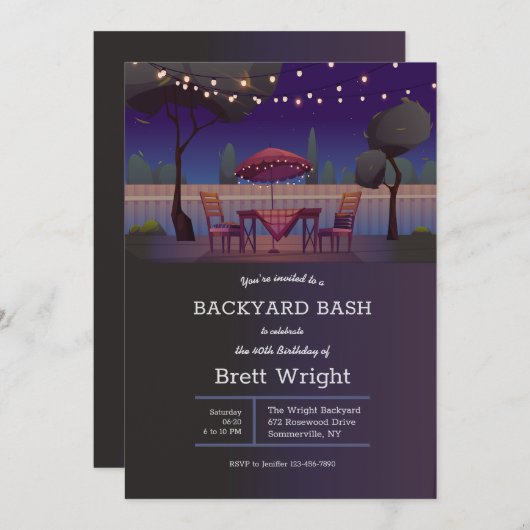 Strung Lights Achtertuin Party Kaart (Voorkant / Achterkant)