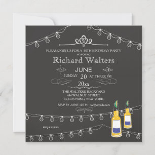 strung lights and beer Birthday Invitation Kaart