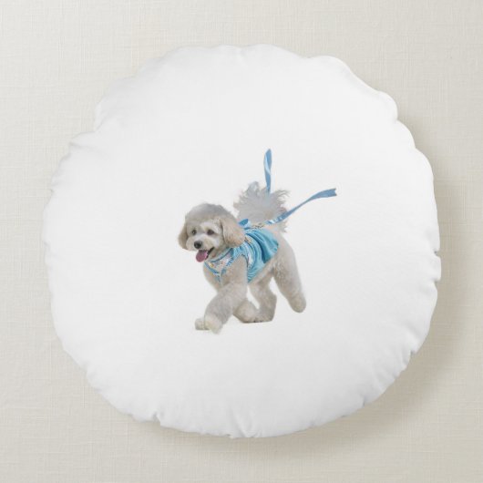 “Strut & Style” Knuffelpoedel Rond Kussen (Voorkant)