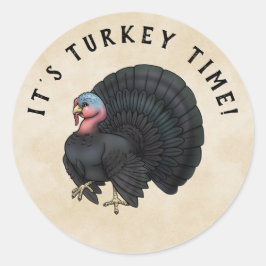 Strutting Black Turkey Happy Thanksgiving Ronde Sticker