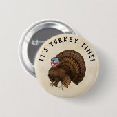 Strutting Brown Turkey Time Thanksgiving Button (Voorkant /achterkant)
